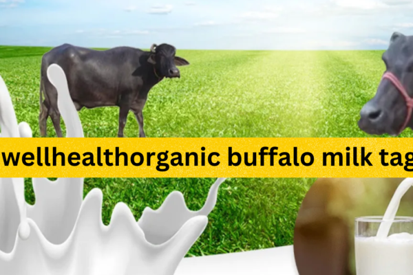 a cow standing in a fieldwellhealthorganic buffalo milk tag